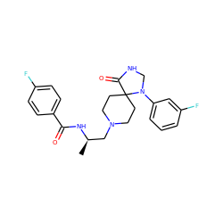 C[C@H](CN1CCC2(CC1)C(=O)NCN2c1cccc(F)c1)NC(=O)c1ccc(F)cc1 ZINC000095581235