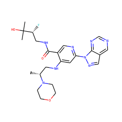 C[C@H](CNc1cc(-n2ncc3cncnc32)ncc1C(=O)NC[C@@H](F)C(C)(C)O)N1CCOCC1 ZINC001772653781