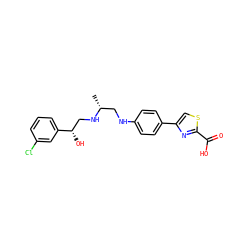 C[C@H](CNc1ccc(-c2csc(C(=O)O)n2)cc1)NC[C@H](O)c1cccc(Cl)c1 ZINC000028948441
