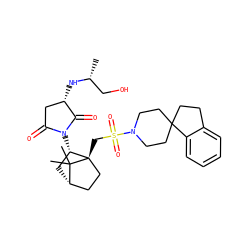 C[C@H](CO)N[C@H]1CC(=O)N([C@H]2C[C@H]3CC[C@]2(CS(=O)(=O)N2CCC4(CCc5ccccc54)CC2)C3(C)C)C1=O ZINC000028230987