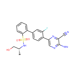 C[C@H](CO)NS(=O)(=O)c1ccccc1-c1ccc(-c2cnc(N)c(C#N)n2)c(F)c1 ZINC000224761525
