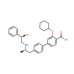 C[C@H](Cc1ccc(-c2ccc(C(=O)O)c(OC3CCCCC3)c2)cc1)NC[C@H](O)c1ccccc1 ZINC000040835655