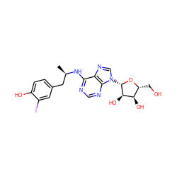 C[C@H](Cc1ccc(O)c(I)c1)Nc1ncnc2c1ncn2[C@@H]1O[C@H](CO)[C@@H](O)[C@H]1O ZINC000049793161