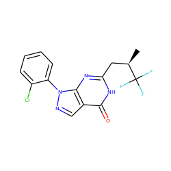 C[C@H](Cc1nc2c(cnn2-c2ccccc2Cl)c(=O)[nH]1)C(F)(F)F ZINC000013829341