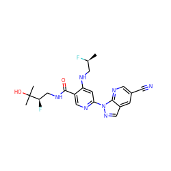 C[C@H](F)CNc1cc(-n2ncc3cc(C#N)cnc32)ncc1C(=O)NC[C@@H](F)C(C)(C)O ZINC001772588369