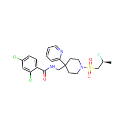 C[C@H](F)CS(=O)(=O)N1CCC(CNC(=O)c2ccc(Cl)cc2Cl)(c2ccccn2)CC1 ZINC000040874089