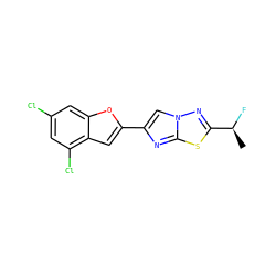 C[C@H](F)c1nn2cc(-c3cc4c(Cl)cc(Cl)cc4o3)nc2s1 ZINC000143844101