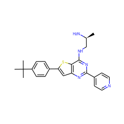 C[C@H](N)CNc1nc(-c2ccncc2)nc2cc(-c3ccc(C(C)(C)C)cc3)sc12 ZINC000223677007