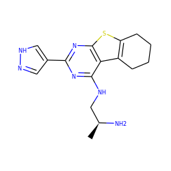 C[C@H](N)CNc1nc(-c2cn[nH]c2)nc2sc3c(c12)CCCC3 ZINC000223691964