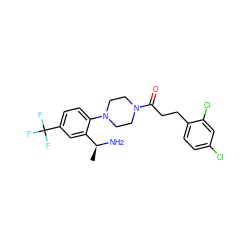 C[C@H](N)c1cc(C(F)(F)F)ccc1N1CCN(C(=O)CCc2ccc(Cl)cc2Cl)CC1 ZINC000036285448