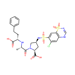 C[C@H](N[C@@H](CCc1ccccc1)C(=O)O)C(=O)N1C[C@@H](NS(=O)(=O)c2cc3c(cc2Cl)NC=NS3(=O)=O)C[C@H]1C(=O)O ZINC000029342593