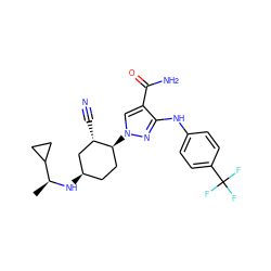 C[C@H](N[C@@H]1CC[C@H](n2cc(C(N)=O)c(Nc3ccc(C(F)(F)F)cc3)n2)[C@@H](C#N)C1)C1CC1 ZINC000222977641