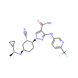 C[C@H](N[C@@H]1CC[C@H](n2cc(C(N)=O)c(Nc3ccc(C(F)(F)F)nc3)n2)[C@@H](C#N)C1)C1CC1 ZINC000221856091