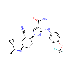 C[C@H](N[C@@H]1CC[C@H](n2cc(C(N)=O)c(Nc3ccc(OC(F)(F)F)cc3)n2)[C@@H](C#N)C1)C1CC1 ZINC000221833178