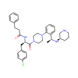 C[C@H](N[C@@H]1CCCNC1)c1ccccc1N1CCN(C(=O)[C@@H](Cc2ccc(Cl)cc2)NC(=O)CCc2ccccc2)CC1 ZINC000096306984