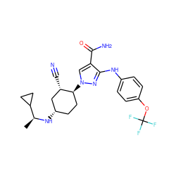 C[C@H](N[C@H]1CC[C@H](n2cc(C(N)=O)c(Nc3ccc(OC(F)(F)F)cc3)n2)[C@@H](C#N)C1)C1CC1 ZINC000221886618