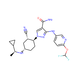 C[C@H](N[C@H]1CC[C@H](n2cc(C(N)=O)c(Nc3ccc(OC(F)F)nc3)n2)[C@@H](C#N)C1)C1CC1 ZINC000221832288