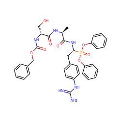 C[C@H](NC(=O)[C@@H](CO)NC(=O)OCc1ccccc1)C(=O)N[C@@H](Cc1ccc(NC(=N)N)cc1)P(=O)(Oc1ccccc1)Oc1ccccc1 ZINC000026476771