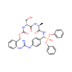 C[C@H](NC(=O)[C@@H](CO)NC(=O)OCc1ccccc1)C(=O)N[C@@H](c1ccc(NC(=N)N)cc1)P(=O)(Oc1ccccc1)Oc1ccccc1 ZINC000026483194