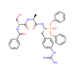 C[C@H](NC(=O)[C@@H](CO)NC(=O)c1ccccc1)C(=O)N[C@@H](Cc1ccc(NC(=N)N)cc1)P(=O)(Oc1ccccc1)Oc1ccccc1 ZINC000034717919