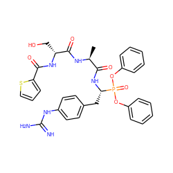 C[C@H](NC(=O)[C@@H](CO)NC(=O)c1cccs1)C(=O)N[C@@H](Cc1ccc(NC(=N)N)cc1)P(=O)(Oc1ccccc1)Oc1ccccc1 ZINC000034717936