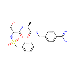 C[C@H](NC(=O)[C@@H](CO)NS(=O)(=O)Cc1ccccc1)C(=O)NCc1ccc(C(=N)N)cc1 ZINC000013438830