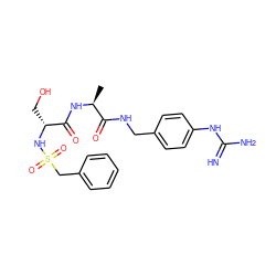 C[C@H](NC(=O)[C@@H](CO)NS(=O)(=O)Cc1ccccc1)C(=O)NCc1ccc(NC(=N)N)cc1 ZINC000003955653