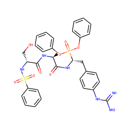 C[C@H](NC(=O)[C@@H](CO)NS(=O)(=O)c1ccccc1)C(=O)N[C@@H](Cc1ccc(NC(=N)N)cc1)P(=O)(Oc1ccccc1)Oc1ccccc1 ZINC000034717956