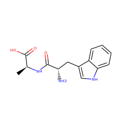 C[C@H](NC(=O)[C@@H](N)Cc1c[nH]c2ccccc12)C(=O)O ZINC000001638007