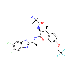 C[C@H](NC(=O)[C@@H](NC(=O)C(C)(C)N)[C@@H](C)c1ccc(OCC(F)(F)F)cc1)c1nc2cc(Cl)c(Cl)cc2[nH]1 ZINC000082156927