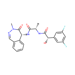 C[C@H](NC(=O)[C@@H](O)c1cc(F)cc(F)c1)C(=O)N[C@H]1C(=O)N(C)N=Cc2ccccc21 ZINC000028899746
