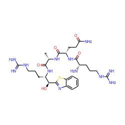 C[C@H](NC(=O)[C@H](CCC(N)=O)NC(=O)[C@@H](N)CCCNC(=N)N)C(=O)N[C@@H](CCCNC(=N)N)[C@H](O)c1nc2ccccc2s1 ZINC000084730407