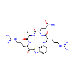 C[C@H](NC(=O)[C@H](CCC(N)=O)NC(=O)[C@@H](N)CCCNC(=N)N)C(=O)N[C@H](CCCNC(=N)N)C(=O)c1nc2ccccc2s1 ZINC000084732125