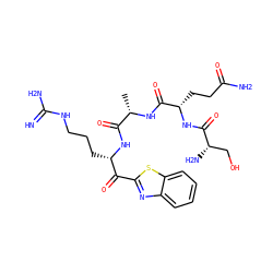 C[C@H](NC(=O)[C@H](CCC(N)=O)NC(=O)[C@@H](N)CO)C(=O)N[C@@H](CCCNC(=N)N)C(=O)c1nc2ccccc2s1 ZINC000299824876