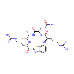 C[C@H](NC(=O)[C@H](CCC(N)=O)NC(=O)[C@H](N)CCCNC(=N)N)C(=O)N[C@@H](CCCNC(=N)N)C(=O)c1nc2ccccc2s1 ZINC001772618148