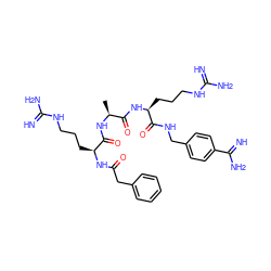 C[C@H](NC(=O)[C@H](CCCNC(=N)N)NC(=O)Cc1ccccc1)C(=O)N[C@@H](CCCNC(=N)N)C(=O)NCc1ccc(C(=N)N)cc1 ZINC000072176253
