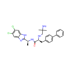 C[C@H](NC(=O)[C@H](Cc1ccc(-c2ccccc2)cc1)NCC(C)(C)N)c1nc2cc(Cl)c(Cl)cc2[nH]1 ZINC000073197146