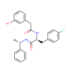 C[C@H](NC(=O)[C@H](Cc1ccc(F)cc1)NC(=O)Cc1cccc(O)c1)c1ccccc1 ZINC000584905209