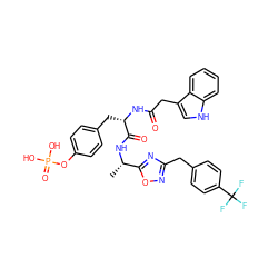 C[C@H](NC(=O)[C@H](Cc1ccc(OP(=O)(O)O)cc1)NC(=O)Cc1c[nH]c2ccccc12)c1nc(Cc2ccc(C(F)(F)F)cc2)no1 ZINC000027324977