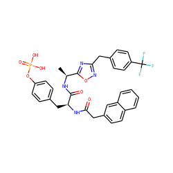 C[C@H](NC(=O)[C@H](Cc1ccc(OP(=O)(O)O)cc1)NC(=O)Cc1ccc2ccccc2c1)c1nc(Cc2ccc(C(F)(F)F)cc2)no1 ZINC000027415742