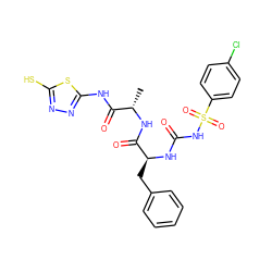 C[C@H](NC(=O)[C@H](Cc1ccccc1)NC(=O)NS(=O)(=O)c1ccc(Cl)cc1)C(=O)Nc1nnc(S)s1 ZINC000010450361