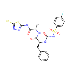 C[C@H](NC(=O)[C@H](Cc1ccccc1)NC(=O)NS(=O)(=O)c1ccc(F)cc1)C(=O)Nc1nnc(S)s1 ZINC000010450357