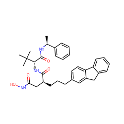 C[C@H](NC(=O)[C@H](NC(=O)[C@@H](CCCc1ccc2c(c1)Cc1ccccc1-2)CC(=O)NO)C(C)(C)C)c1ccccc1 ZINC000213427622