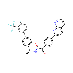 C[C@H](NC(=O)[C@H](O)c1ccc(-c2ccc3cccnc3n2)cc1)c1ccc(-c2ccc(F)c(C(F)(F)F)c2)cc1 ZINC000095579971