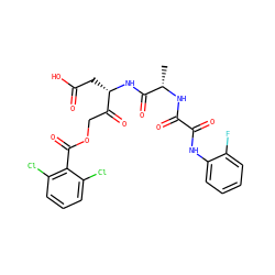 C[C@H](NC(=O)C(=O)Nc1ccccc1F)C(=O)N[C@@H](CC(=O)O)C(=O)COC(=O)c1c(Cl)cccc1Cl ZINC001772620610