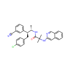 C[C@H](NC(=O)C(C)(C)Nc1cc2ccccc2cn1)[C@@H](Cc1ccc(Cl)cc1)c1cccc(C#N)c1 ZINC000045283653