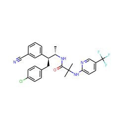 C[C@H](NC(=O)C(C)(C)Nc1ccc(C(F)(F)F)cn1)[C@@H](Cc1ccc(Cl)cc1)c1cccc(C#N)c1 ZINC000045318327