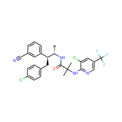 C[C@H](NC(=O)C(C)(C)Nc1ncc(C(F)(F)F)cc1Cl)[C@@H](Cc1ccc(Cl)cc1)c1cccc(C#N)c1 ZINC000049679184