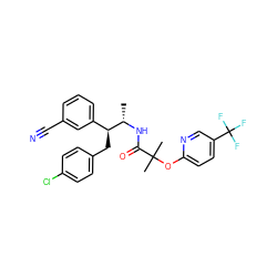 C[C@H](NC(=O)C(C)(C)Oc1ccc(C(F)(F)F)cn1)[C@@H](Cc1ccc(Cl)cc1)c1cccc(C#N)c1 ZINC000028701758