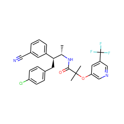 C[C@H](NC(=O)C(C)(C)Oc1cncc(C(F)(F)F)c1)[C@@H](Cc1ccc(Cl)cc1)c1cccc(C#N)c1 ZINC000028704881